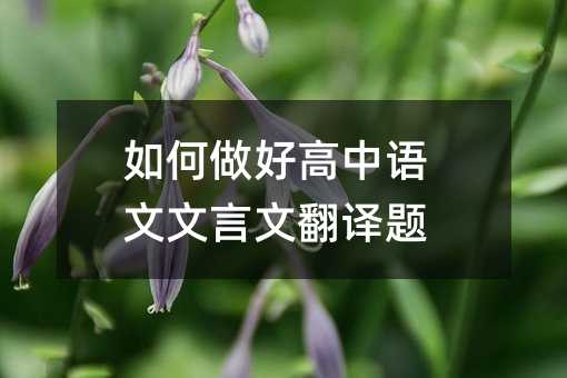 如何做好高中语文文言文翻译题
